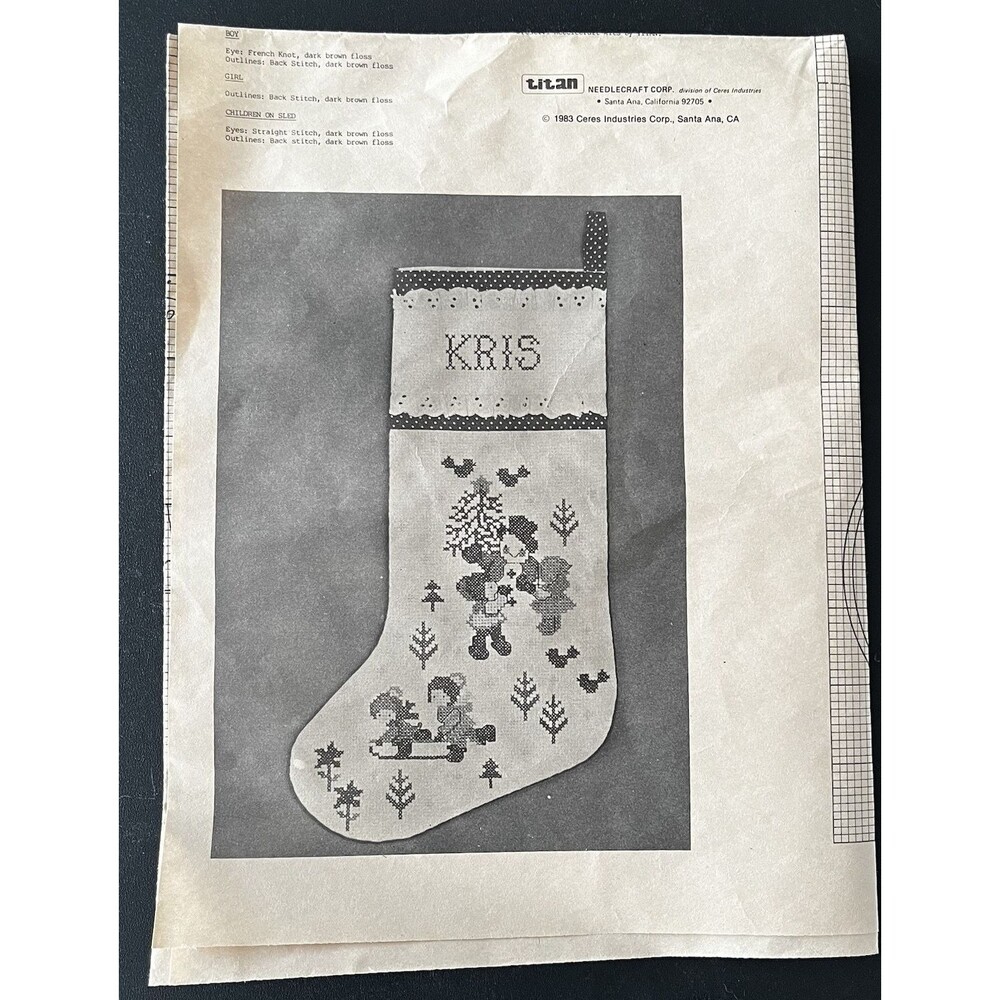 Titan Needlecraft Cross Stitch Stocking Kit Children Snowman #363 Vintage 1983